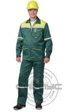 Костюм "МЕХАНИК": куртка, брюки зелёный с жёлтым и СОП 25 мм.тк.CROWN-230