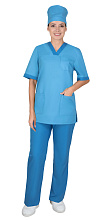 Костюм "СОФИЯ" женский: куртка, брюки, колпак светло-голубой с синим (ЧЗ)